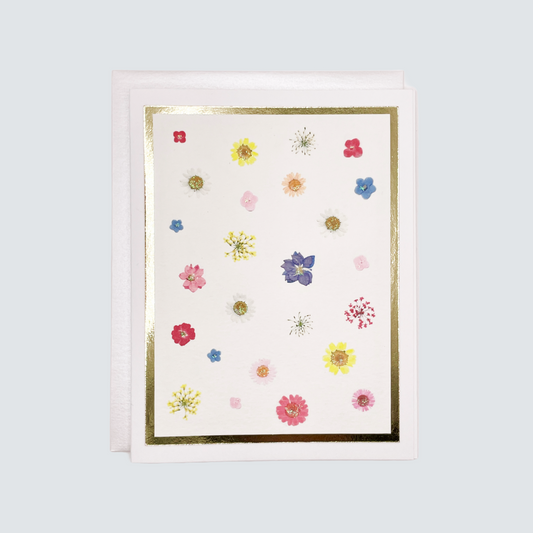 Card with colorful floral design on a white background