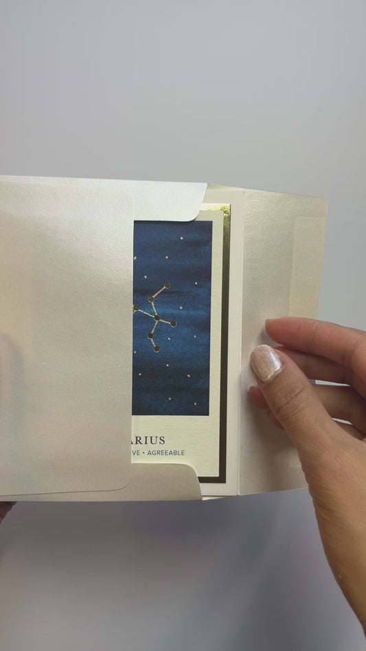 Handmade Sagittarius zodiac card with watercolor constellation and gold foil. Perfect celestial stationery gift for birthdays and astrology fans.