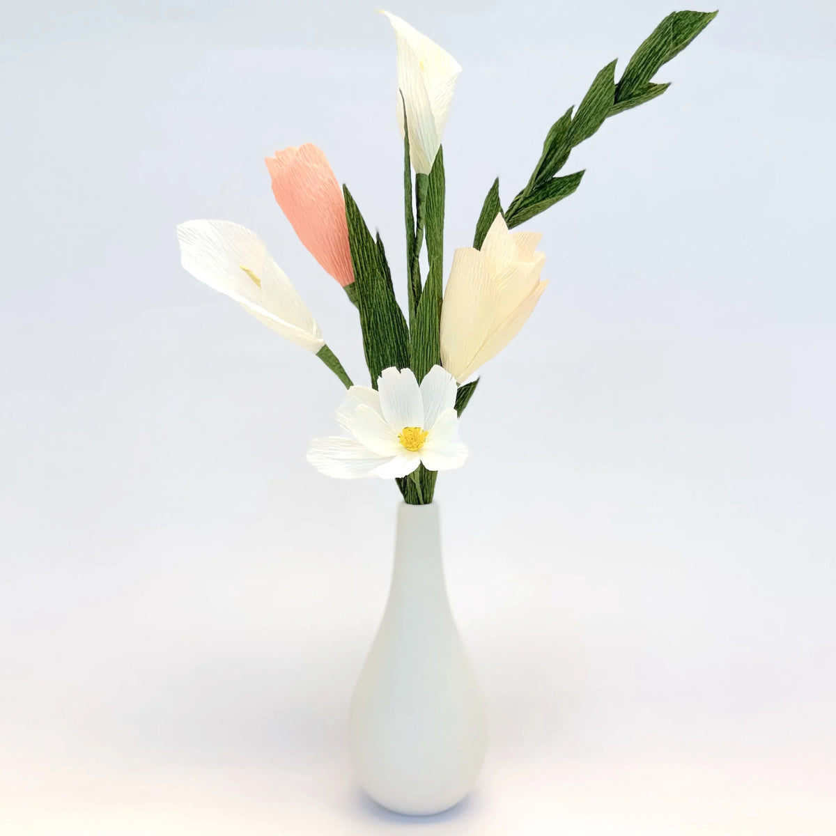 Cosmos, Calla Lily and Peach Tulip Paper Flower Bud Vase