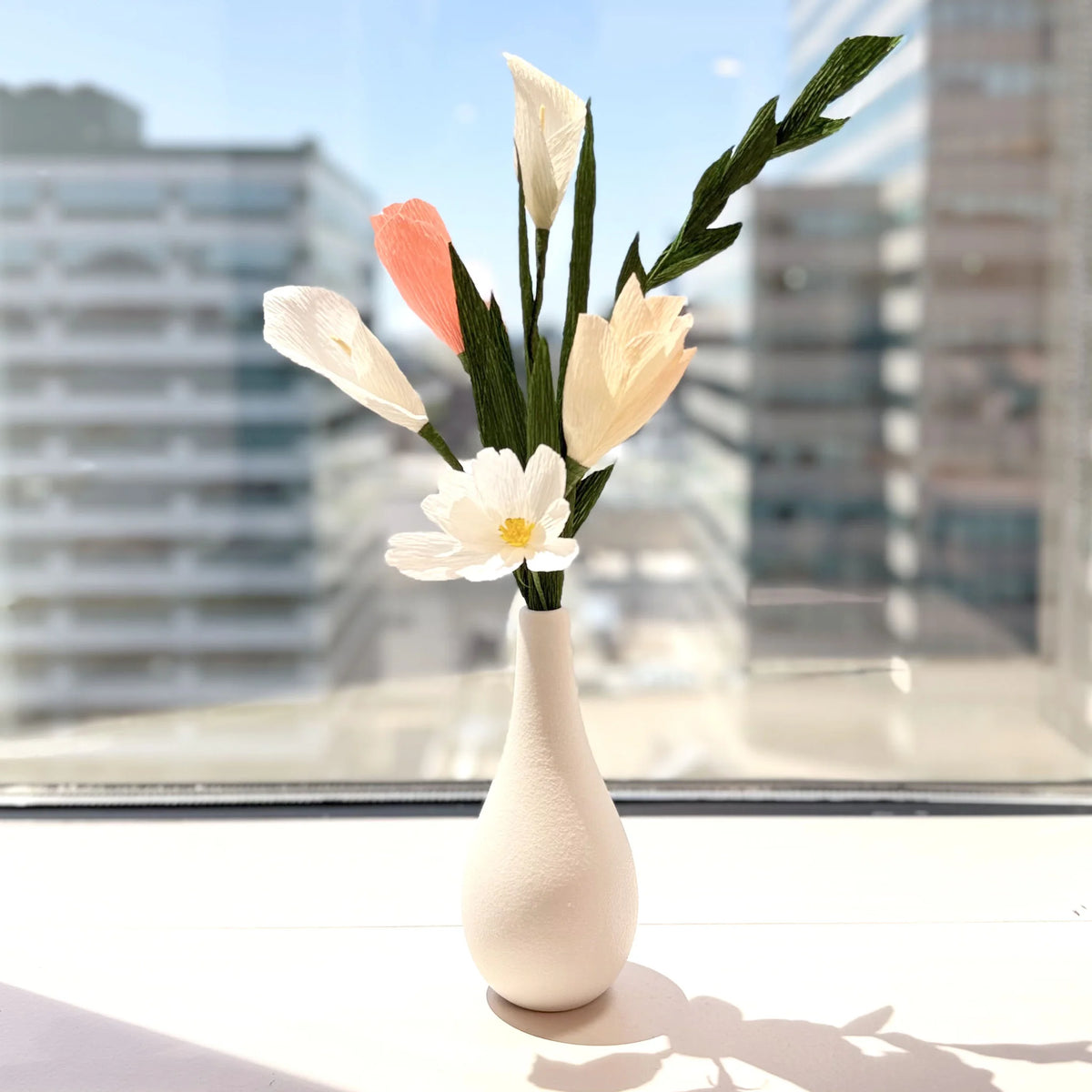 Cosmos, Calla Lily and Peach Tulip Paper Flower Bud Vase