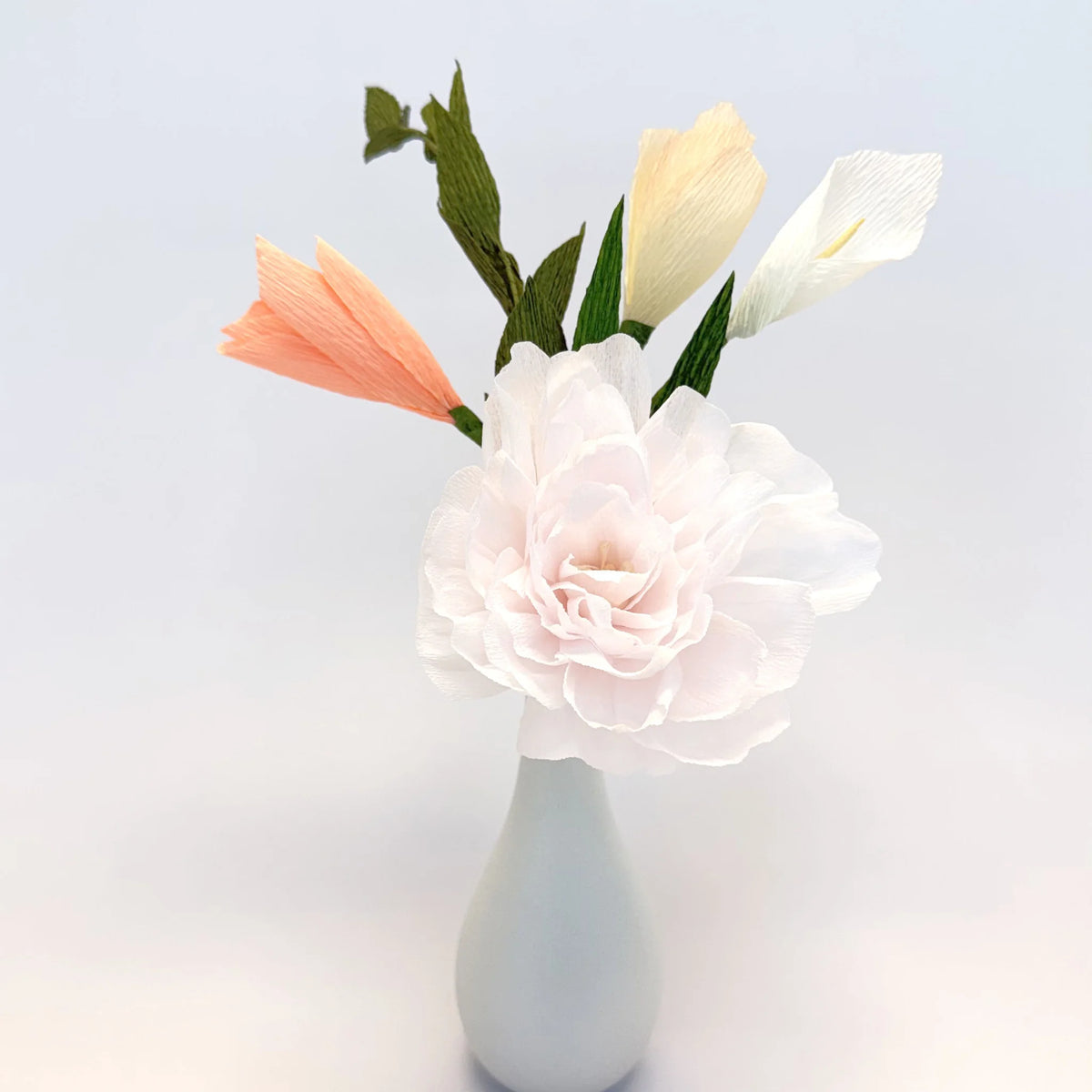 Light Pink Peony and Peach Tulip Paper Flower Bud Vase